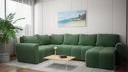 Luksusowy narożnik rozkładany do salonu - Bueno XL, butelkowa zieleń - Lincoln 39, lewy