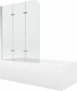 Mexen Vega wanna prostokątna 150 x 70 cm z obudową i parawanem 3-skrzydłowym 120 cm, transparent, chrom - 550115070X9012030100