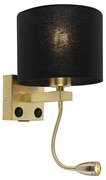 Lampa ścienna art deco złota z USB i czarnym kloszem - Brescia