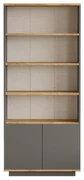 Biblioteczka z 2-drzwiową szafką i 4 wnękami - Antracytowy i naturalny - LOTULA