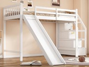 Łóżko piętrowe 90 x 200 cm z 3 szufladami i prowadnicą - drewno sosnowe + płyta MDF - stelaż listwowy - białe