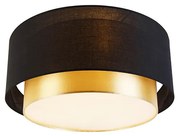 Nowoczesna lampa sufitowa czarna ze złotem 50 cm 3-światła - Drum Duo Nowoczesny Oswietlenie wewnetrzne