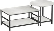 HOMCOM Zestaw Stolików Kawowych, 2 Pomocnicze Stoliki, Wygląd Marmuru, Regulowane Nóżki, Stal, Czarny/Biały