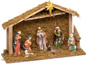 Szopka bożonarodzeniowa + 8 figurek, 35 x 23,5 cm