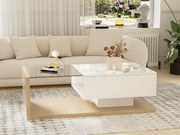 Stolik kawowy z LED - ze szkła i płyt wiórowych - naturalny