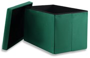 Pufa składana XL z guzikami, podwójna, schowek, podnóżek - 60x38x38cm aksamit zielona