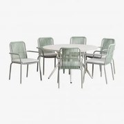 Zestaw Stołu Okrągłego Valerie O Średnicy 125 Cm I 6 Aluminiowych Krzeseł Ogrodowych Alberta Z Podłokietnikami. Gardenia Biel & Awokado - Sklum