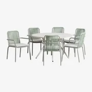 Zestaw Stołu Okrągłego Valerie O Średnicy 125 Cm I 6 Aluminiowych Krzeseł Ogrodowych Alberta Z Podłokietnikami. Gardenia Biel & Awokado - Sklum