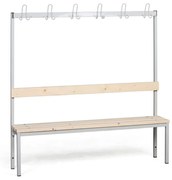 Ławka do szatni z wieszakiem, siedzisko - listwy, długość 1500 mm, szara
