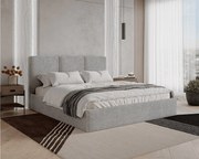 Łóżko tapicerowane 120x200 Mira boucle – łóżko z pojemnikiem na pościel i stelażem drewnianym, nowoczesne łóżko do sypialni, tkanina boucle – Jasnoszary