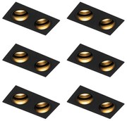 Zestaw 6 kwadratowych reflektorów wpuszczanych czarnych z regulacją, 2-punktowe - Chuck