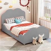 Łóżko dziecięce 90 x 200 cm – łóżko pojedyncze z zagłówkiem w kształcie chmurki i barierkami – szary aksamit