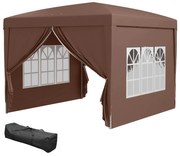 Outsunny Pawilon 3 x 3 m z 4 Ścianami Bocznymi, Oknami, Festynowy Namiot z Ochroną UV, Namiot Ogrodowy z Torbą, Stal, Kawa