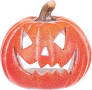 Świecznik Dynia z twarzą mała pomarańczowy,ceramika, śr. 10 cm, śred. 10 cm