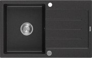 Mexen Bruno zlewozmywak granitowy 1-komorowy z ociekaczem 795 x 495 mm, czarny/srebrny metalik, syfon chrom- 6513791010-73