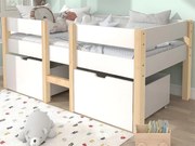 Łóżko średniej wysokości z 2 dużymi szufladami - 90 x 200 cm - drewno sosnowe - stelaż z listew - kolory: biały i dąb