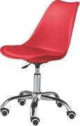 Czerwony obrotowy fotel biurowy "Dorian" z polipropylenu z siedziskiem ze skóry ekologicznej i chromowaną metalową podstawą cm 49x47 82/96h