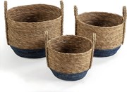 Zestaw trzech koszyków Colummn Iria z naturalnego włókna, niebieski/naturalny.