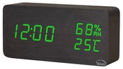 Zegar budzik elektroniczny led drewniany stojący - data termometr higrometr