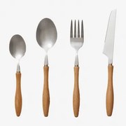 Zestaw Sztućców Ze Stali Nierdzewnej Z Drewnianą Rączką Z Buku, 16 Elementów Midra Chrome - Sklum