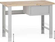Stół warsztatowy z regulacją wysokości G7, blat bukowy, 1200 x 685 x 840-1040 mm, 1x kontener, 1x szuflada, szary
