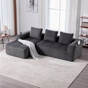 Sofa modułowa 4-osobowa - 253 x 158 x 61 cm - z kieszenią boczną + uchwyt na kubek + 3 poduszki - aksamit - ciemnoszary