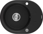 Mexen Kevin zlewozmywak granitowy 1-komorowy z ociekaczem 586 x 458 mm, czarny, syfon chrom - 6517581005-77