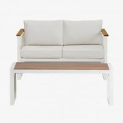 Zestaw Ogrodowy Z Dwuosobową Sofą I Stolikiem Kawowym Z Aluminium 110x55cm Lipov Gardenia Biel - Sklum