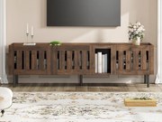 Meble pod TV 160x40x47 cm - z 3 frontami - ażurowy design - MDF + metal - Brązowy