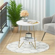 Dwupoziomowy stolik boczny z marmuru sztucznego, okrągły stolik boczny z półkami, nowoczesny złoty stolik nocny, biel i złoto