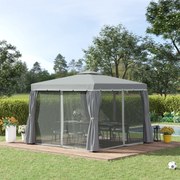 Outsunny pawilon ogrodowy 3x3 m aluminiowy z podwójną moskitierą na taras altana ogrodowa ciemnoszary | Aosom PL