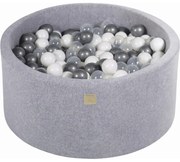 Okrągły Suchy Basen Z Piłeczkami 7cm Dla Dziecka, 90x40cm/300 Piłek, Welurowy, Jasnoszary, Piłki: Srebrne, Białe, Transparentne - Meowbaby®