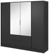 Szafa uchylna - czterodrzwiowa z szufladami, lustro - Kevis 4DL | czarny mat