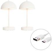 Zestaw 2 białych lamp stołowych na zewnątrz z możliwością ładowania, w tym LED z 3-stopniową regulacją ściemniania - Keira