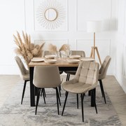 Zestaw Stół Rozkładany SKUBI 120-160 cm Dąb Craft/Czarny i 6 Krzeseł Tapicerowanych CHRIS Beżowych Nowoczesnych