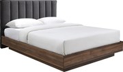 Łóżko 160 x 200 cm z tapicerowanym zagłówkiem – Szary i ciemny naturalny – VONYLA