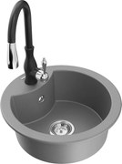 Mexen Diego zlewozmywak granitowy 1-komorowy z baterią kuchenną Savita, szary - 6512-71-672601-70