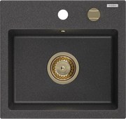 Mexen Milo zlewozmywak granitowy 1-komorowy 435 x 410 mm, czarny nakrapiany, syfon złoty - 6505441000-76-G