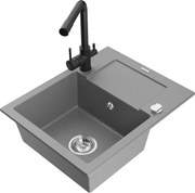 Mexen Enzo zlewozmywak granitowy 1-komorowy z ociekaczem i baterią kuchenną Duero, szary - 6506-71-671600-70