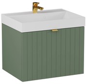 Szafka łazienkowa wisząca zielona lamelowe fronty 60 x 45 cm z umywalką z otworem CUSCO