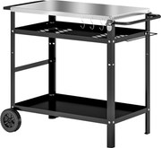 Outsunny Wózek Grillowy 3-Poziomowy z Blatem Roboczym Uchwyty Pokrywa Koła, BBQ Stół Grillowy ze Stali Nierdzewnej 100x52x80cm Czarny