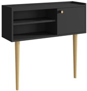 Czarna konsola w stylu loft z dębowymi nogami K0-N27