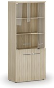 Szafa biurowa kombinowana PRIMO WOOD z drzwiami drewnianymi i szklanymi, 800 x 420 x 1781 mm, dąb naturalny