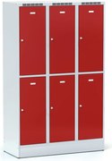 Szafka skrytkowa S6 na cokole, 6 schowków, 1920 x 1200 x 500 mm, zamek obrotowy, drzwi czerwone