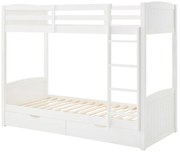 Łóżko piętrowe 2 x 90 x 200 cm - 2 szuflady - Drewno sosnowe i MDF - Biały - LIMODARA