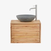 Zestaw Wiszących Mebli Łazienkowych Z Drewna Deleyna Naturalna & Okrągły Szary Cement Ø40 Cm - Sklum