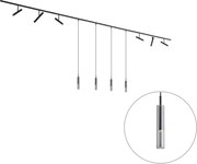 Nowoczesny system szynowy czarny z 6 reflektorami i 4 lampami wiszącymi czarny 1-fazowy - Slimline Avery Loyce