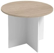 Stół konferencyjny z okrągłym blatem PRIMO WHITE, średnica 100 cm, biały/dąb naturalny