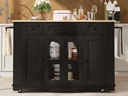 Wyspa kuchenna - wózek na kółkach z rozsuwanym blatem - 3 szuflady i 6 półek - Czarny