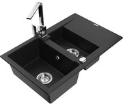 Mexen Gaspar zlewozmywak granitowy 1,5-komorowy z ociekaczem i baterią kuchenną Rita, czarny - 6507-77-670300-00